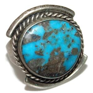 Vintage Sterling Silver Southwestern Turquoise Mens Signet Ring Size 12 Biker